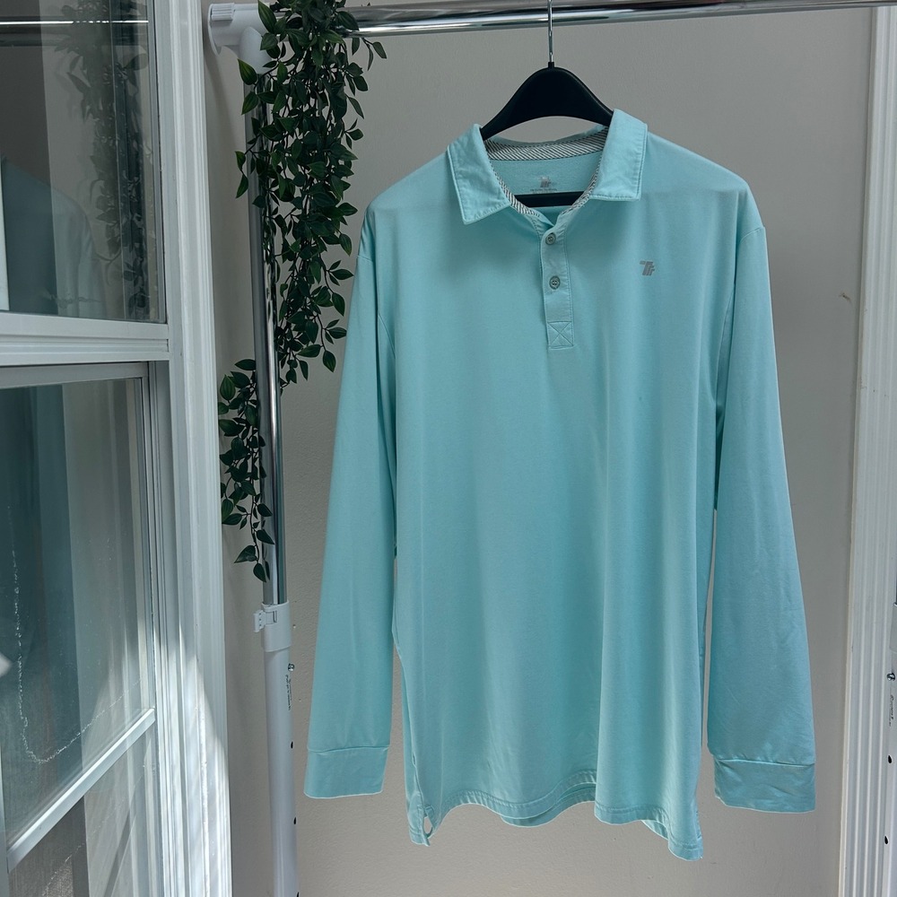 Gently Used TravisMathew Men Long Sleeve Performance Polo Aqua Blue XL